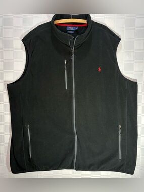 4XLT Ralph Lauren Black Fleece Vest with Red Polo Logo